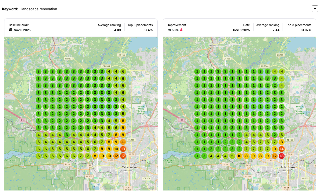 Local SEO ranking improvements on Google Maps for a home service business
