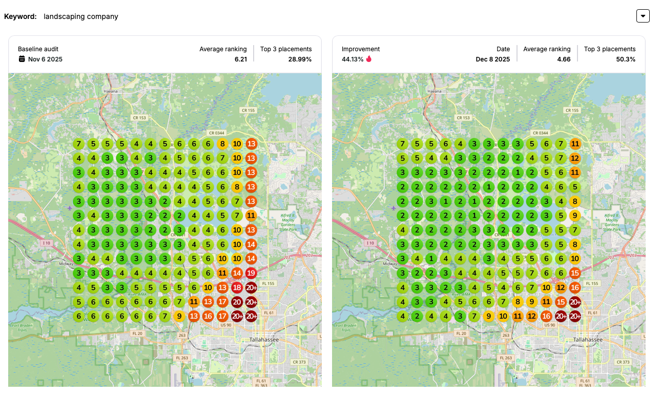 Google Maps visibility results for a home service company after optimization
